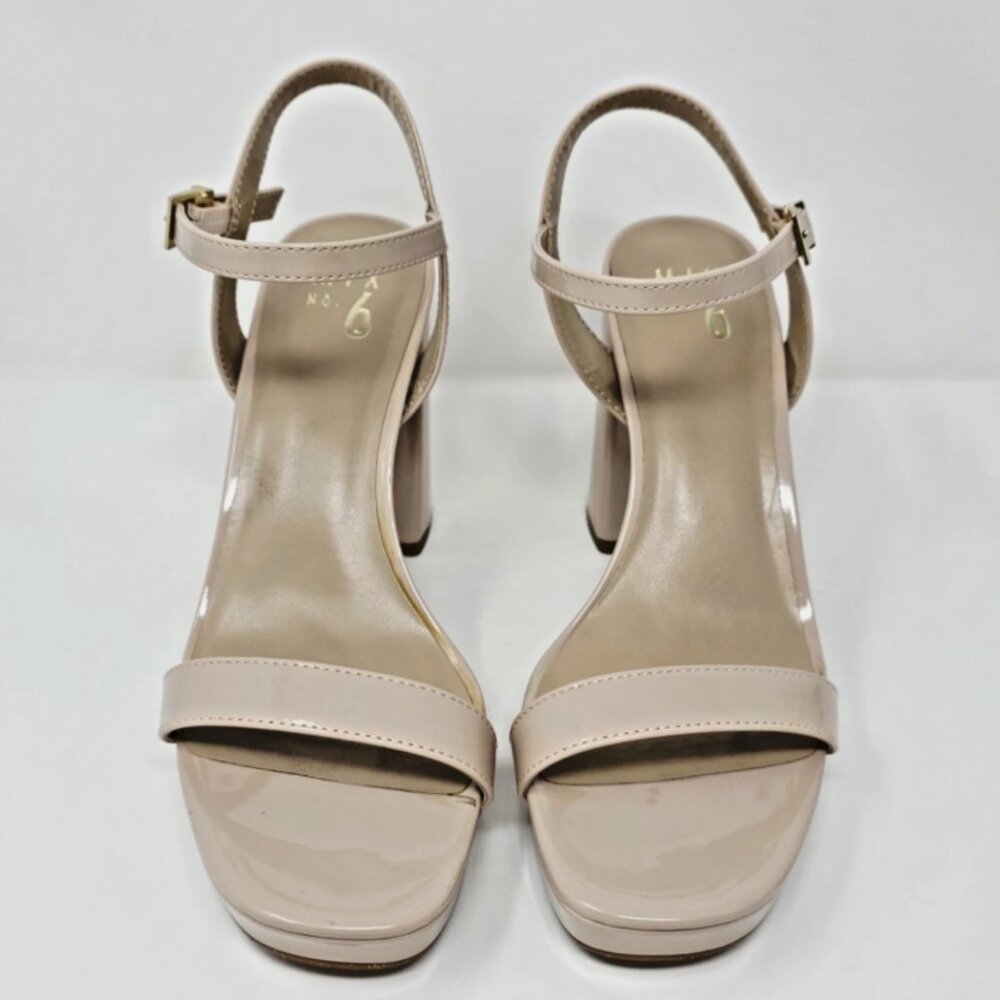 Beige Nude Patent Platform Open Toe Block Heel Sandal Womens 8.5 Baddie Chunky - Picture 3 of 11